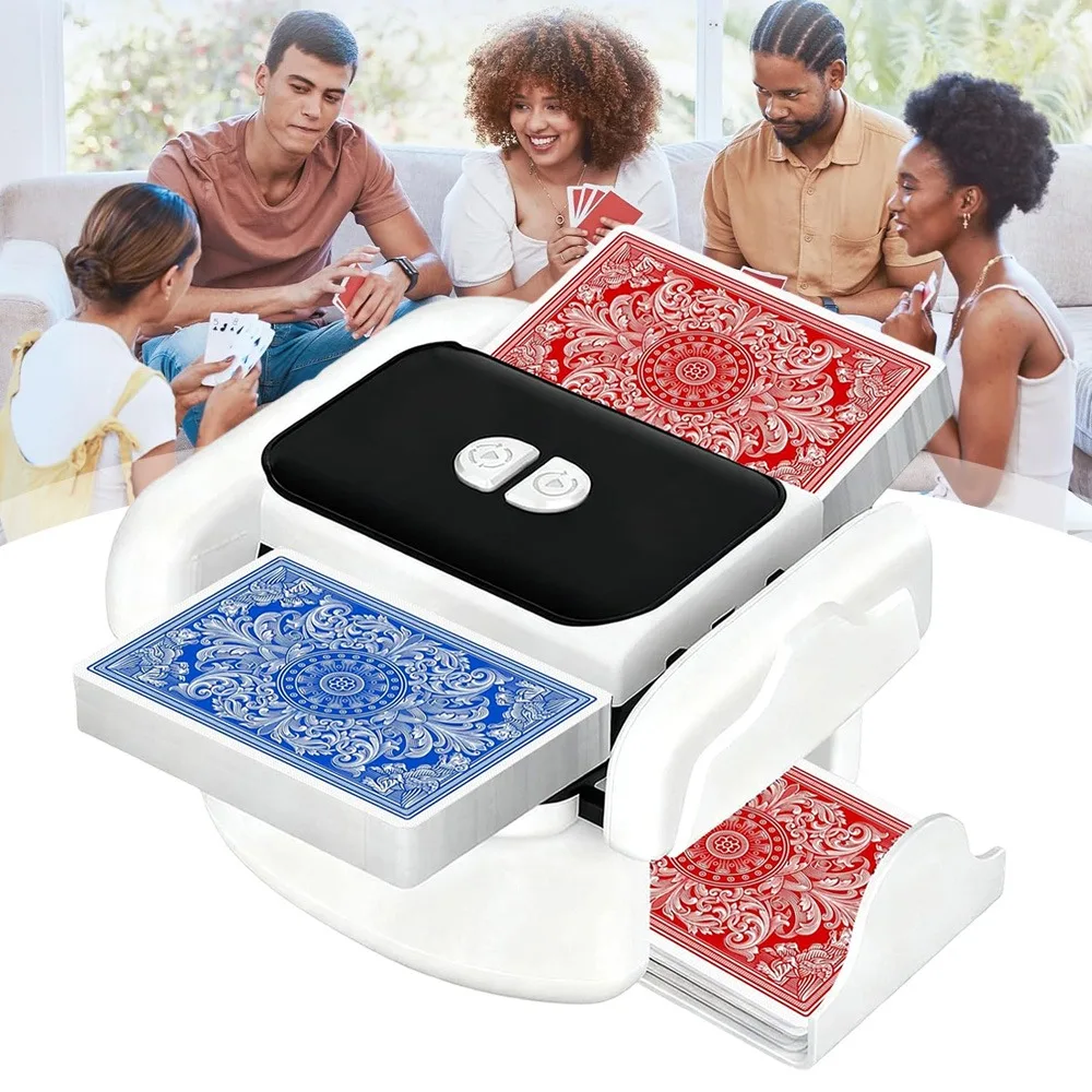 Machine à mélanger les cartes 2 jeux, mode automatique/manuel à une touche, convient aux jeux tels que le poker, Uno, Kip-Bo, Phase 10, etc.