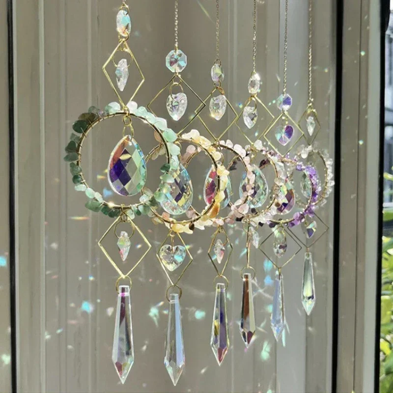 Crystal Circle Sun Catcher Hanging Wind Chime Light Cather Colorful Rainbow Prism Love Crystal Pendant Home Garden Decoration