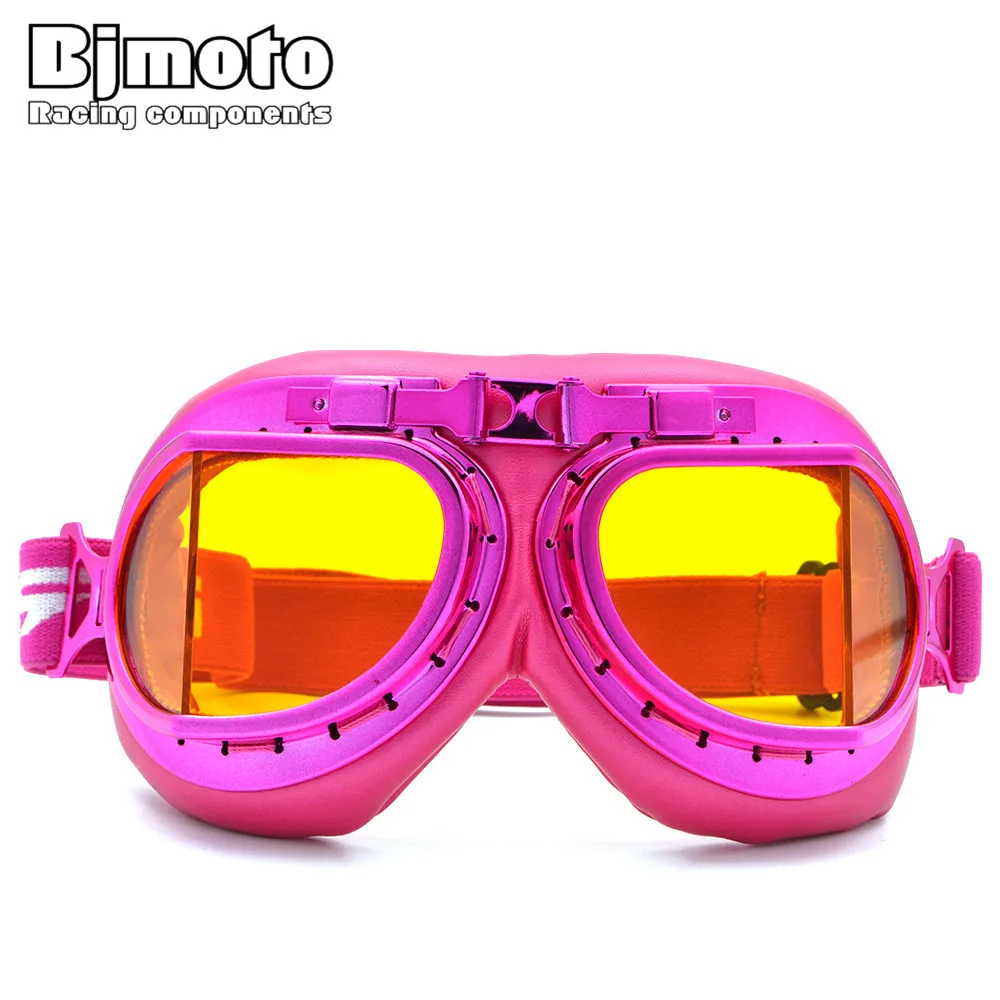 

Bjmoto moto Pink Goggles Glasses Vintage Pilot goggles For motorcycle helmet goggles