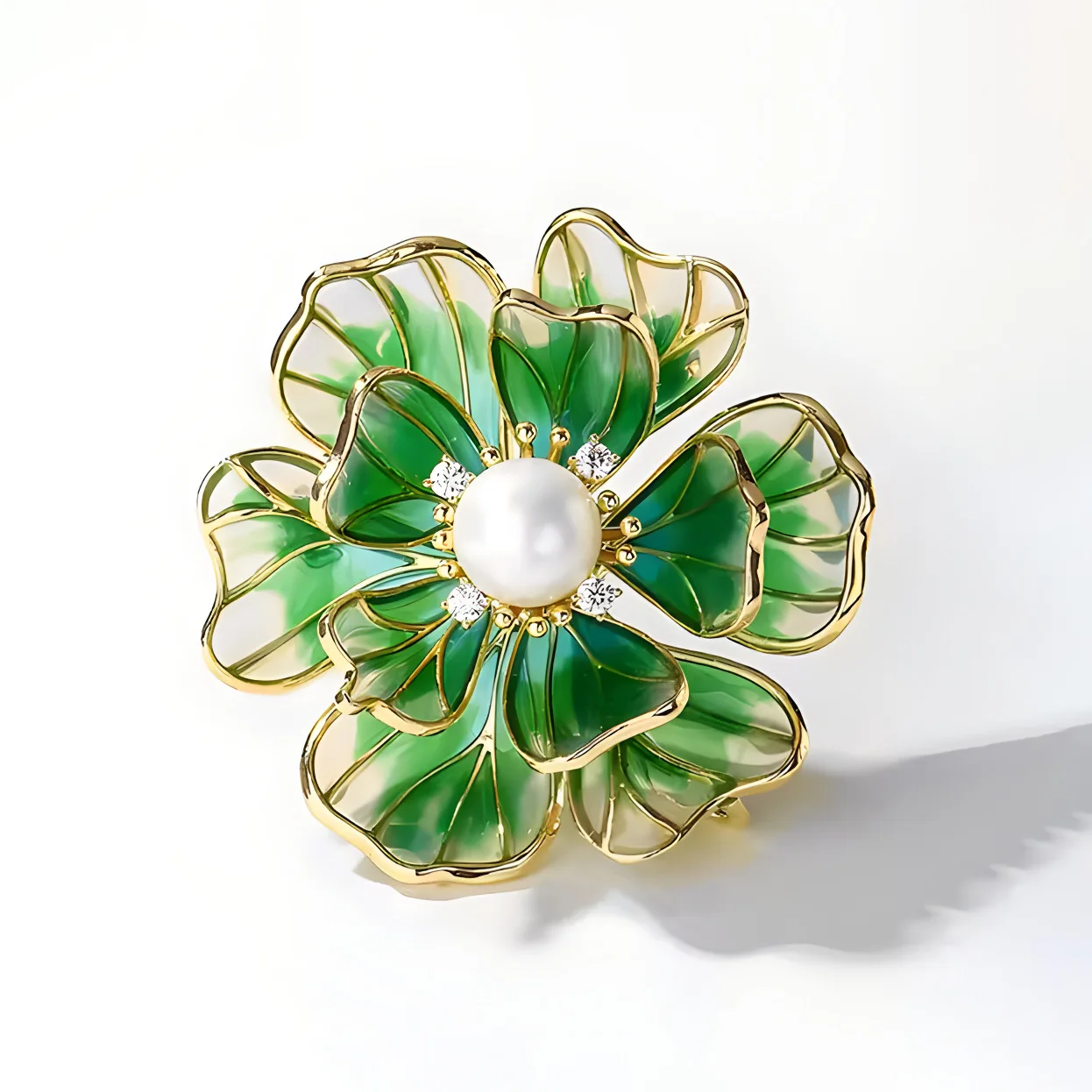 Exquisite Rhinestone Enamel Peony Brooches For Women Clothes Elegant Luxury Pearl Flower Brooch Pins Wedding Party Jewelry Gifts