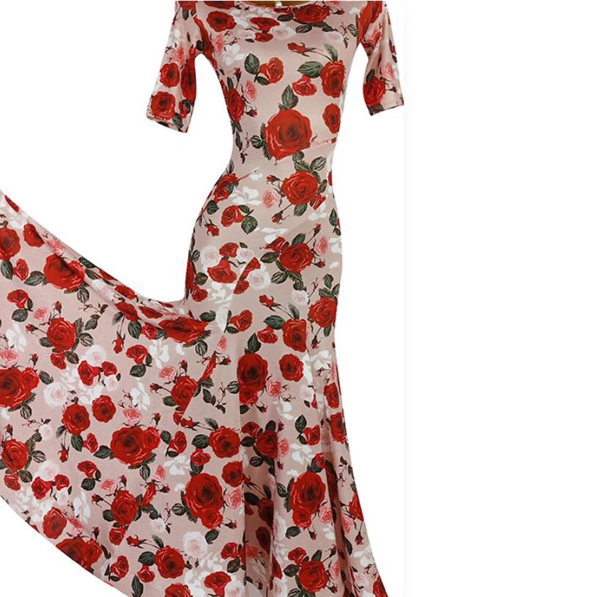 Modern Dancewear Female Adult Elegant Flower Print Ballroom Dance Dresses Midi Sleeve Foxtrot Women Stage Waltz Long Dress