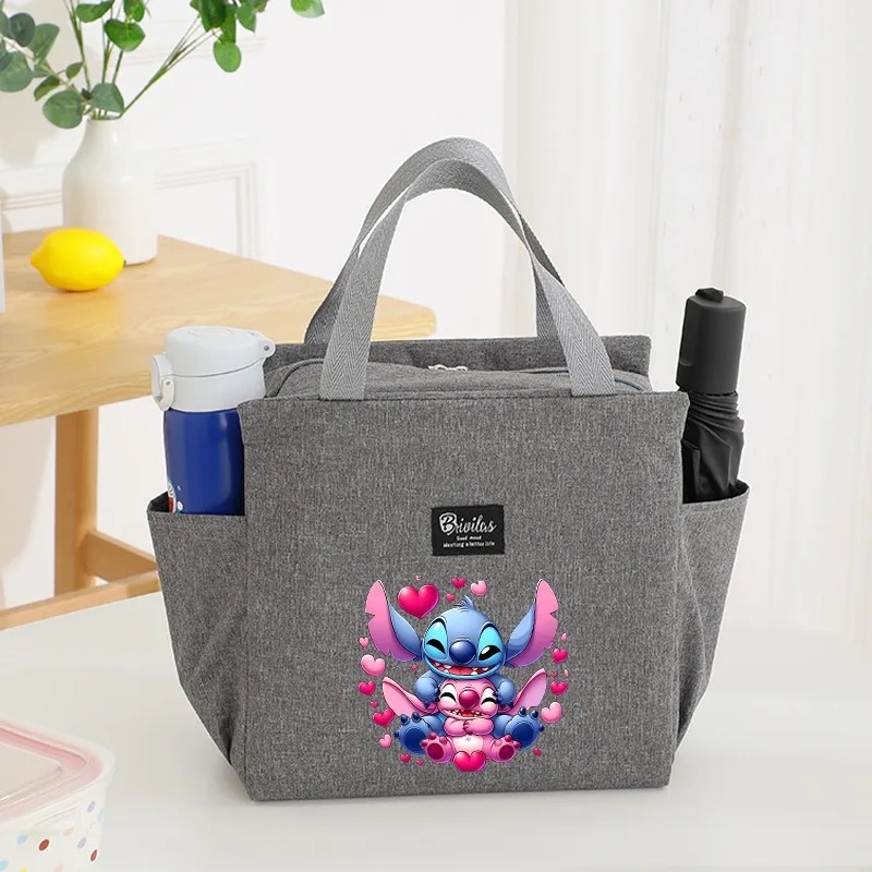 Disney Anime Bento Bags for Picnics Out Lilo & Stitch Insulated Lunch Bag Watertight Portable Cute Cartoon Handbag Student Gift