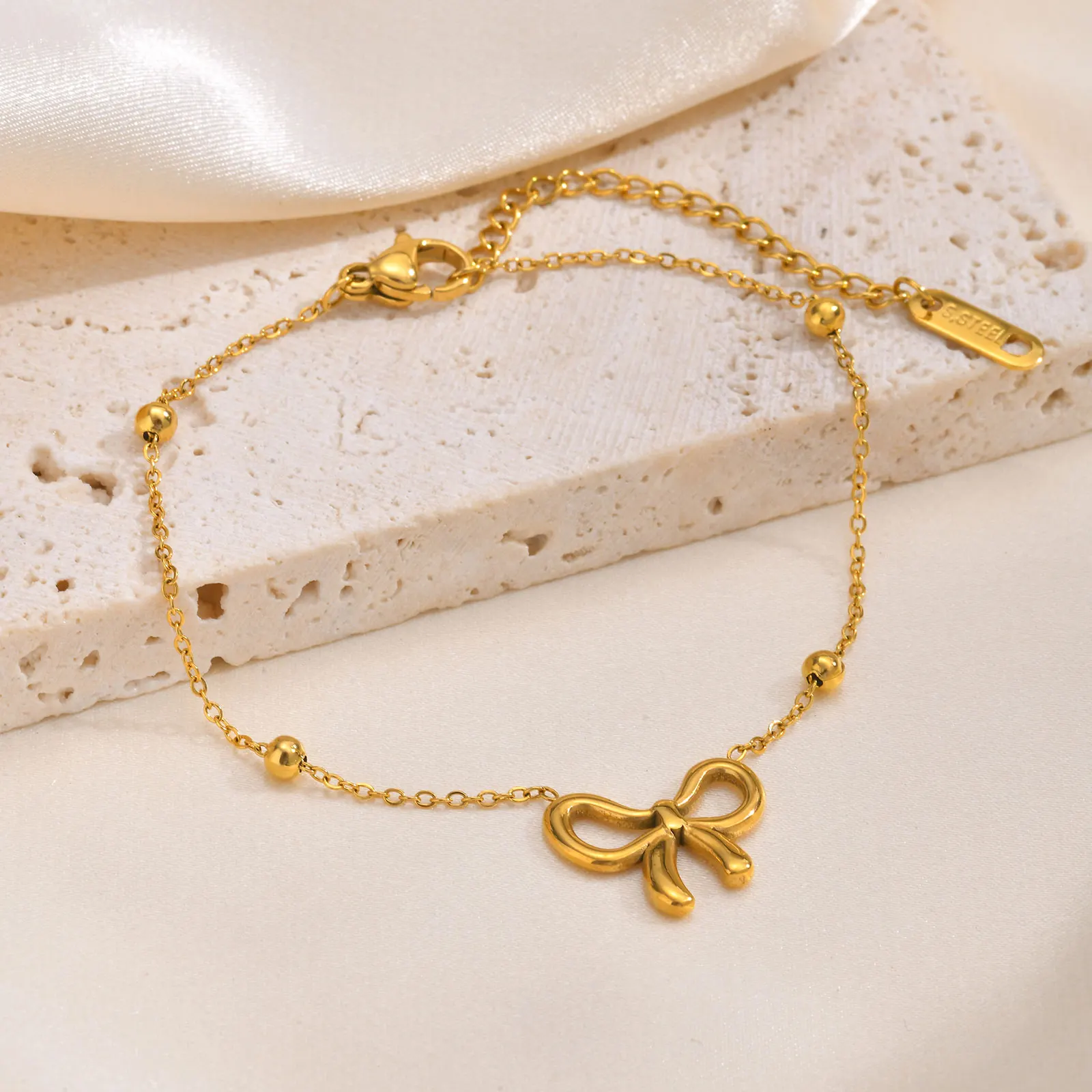 Delicate Gold Color Bowknot Bracelet for Women,Stainless Steel Bow Tie CHarm Unique Bracelet, Lovely Jewelry Party Gift