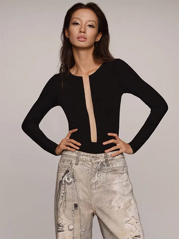 

American Sle Hollow out Suit Women's Early Spring New Small Design Slimming Inner Wear Top High Waist ort Pants