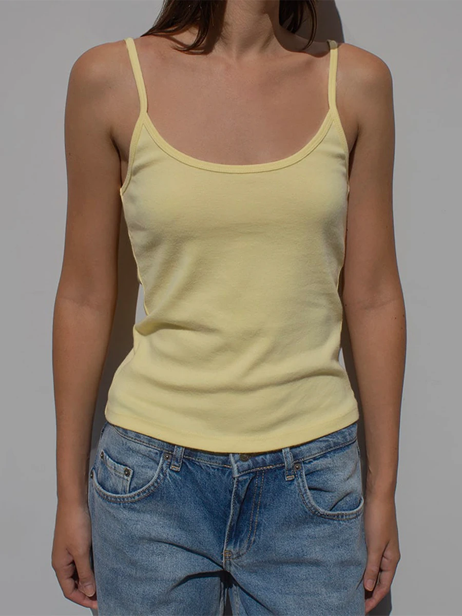 Women Striped Camisole Summer Slim Fit Scoop Neck Spaghetti Strap Backless Crop Tops Chic Ladies Mini Vest for Club Streetwear