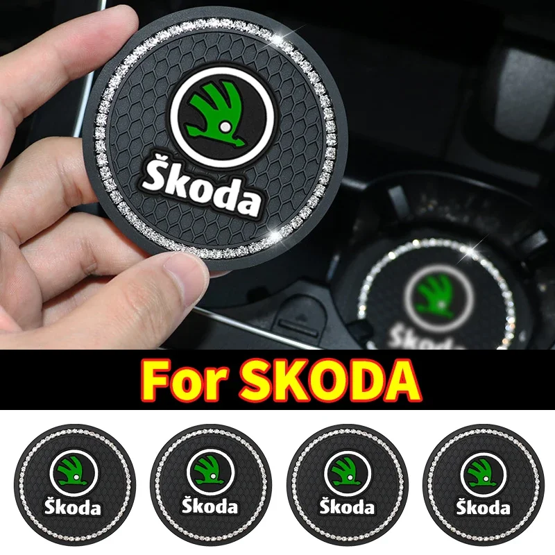 2Pcs Car Logo Holder Silicone Coaster For Skoda Octavia A5 Superb Old Febia Roomster 2013 2005-2008 Rapid Roomster Kodiaq Yeti