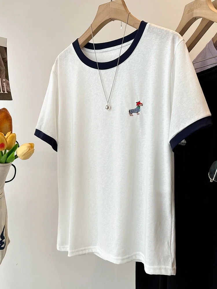 

plus Size Snowflake Cotton Short Sleeve T-Shirt Women Summer Loose Slimming Belly Covering Lightweight Half Sleeve Shirt