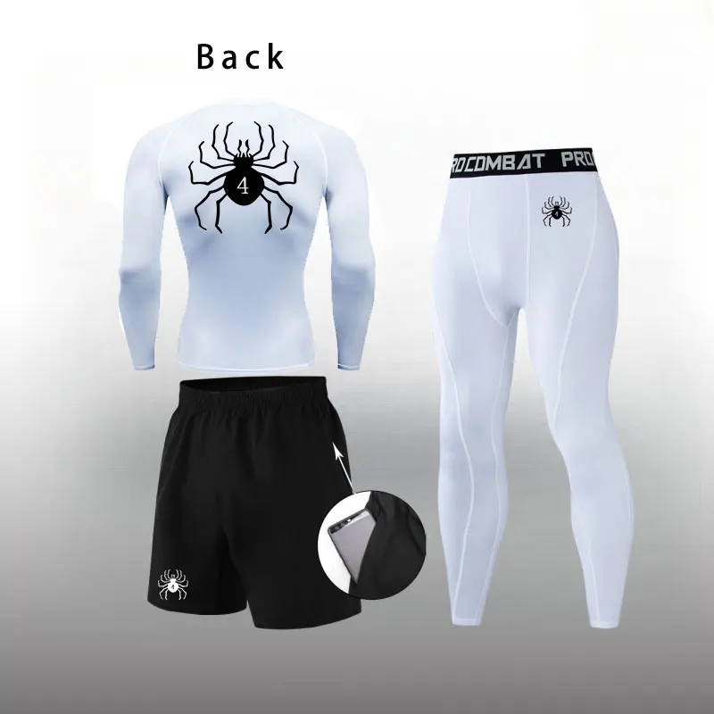 Anime Hunter X Hunter Compression Suits for Men 3 Pieces Gym Workout Y2K Spider Print Base Layer Undershirts Tops Pants Shorts