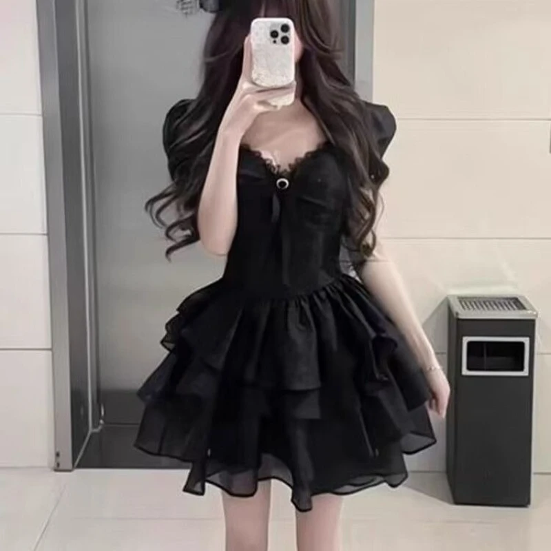 

Lolita Summer Women Gothic Mini Short Sleeve Dress Party Evening Black Vintage Dresses Design One Piece 2026