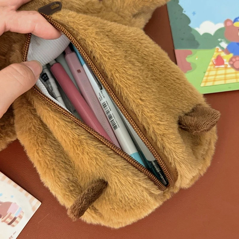Creative Plush Capybara Pen Bag Clutch Bag Large Capacity Cartoon Pen Case Multifunctional Student Stationery Storage Bag Gift