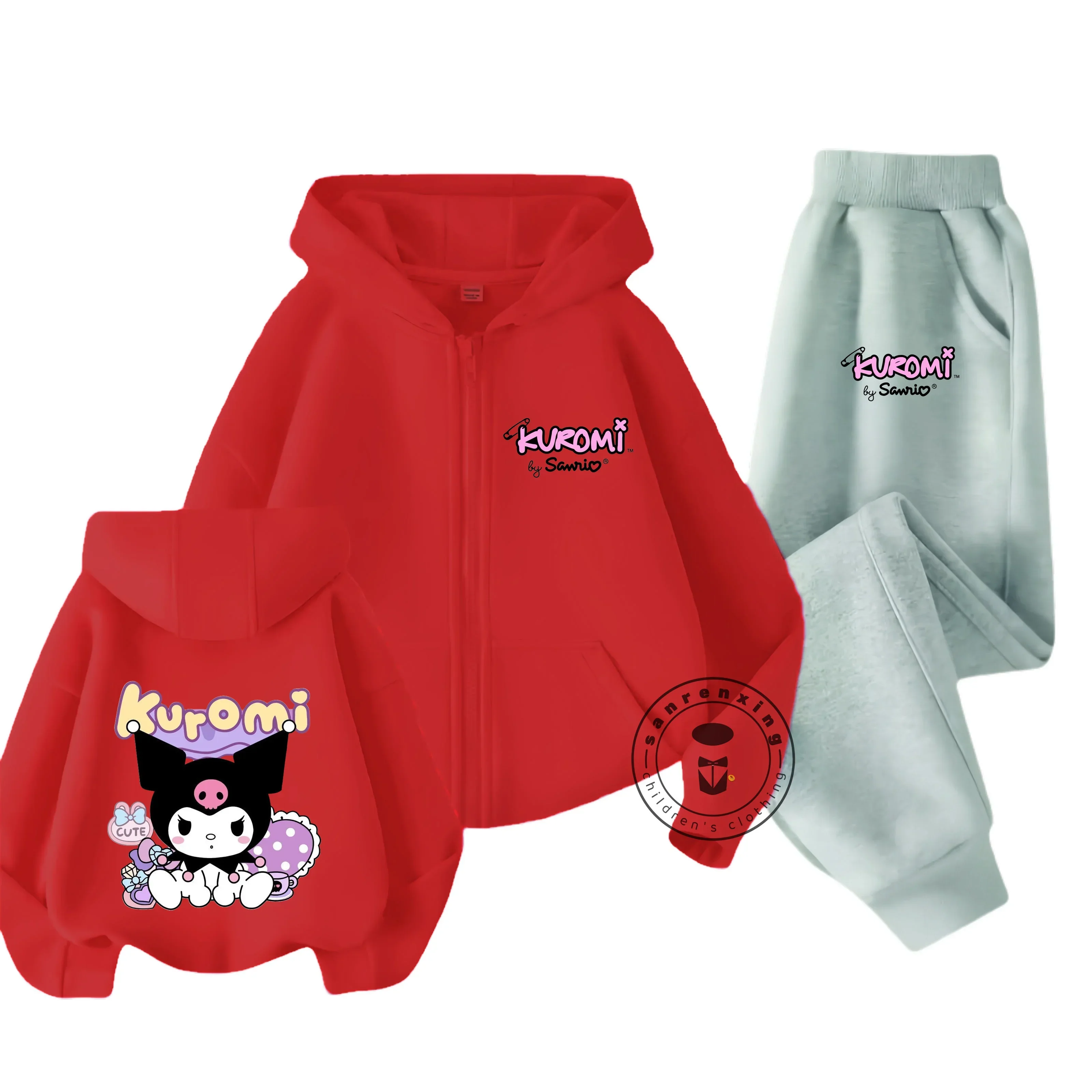 Kuromi Zipper Hoodies Set Girls Cinnamoroll Sweatshirt Autumn And Winter Long Sleeve Harajuku Pullovers Series Stich Casual