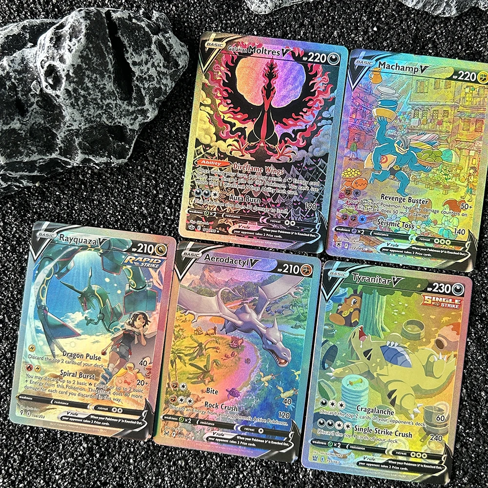 1/5 pçs diy ptcg novo bolso holo cartão de coleção rara tyranitar moltres v en cartão feito homem clássico jogo anime cartão presente
