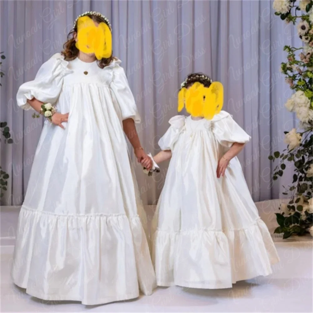 Ivory Flower Girl Dresses Pageant Gown for Wedding Satin Puffy Floor Length Birthday Party First Communion Gowns Customized
