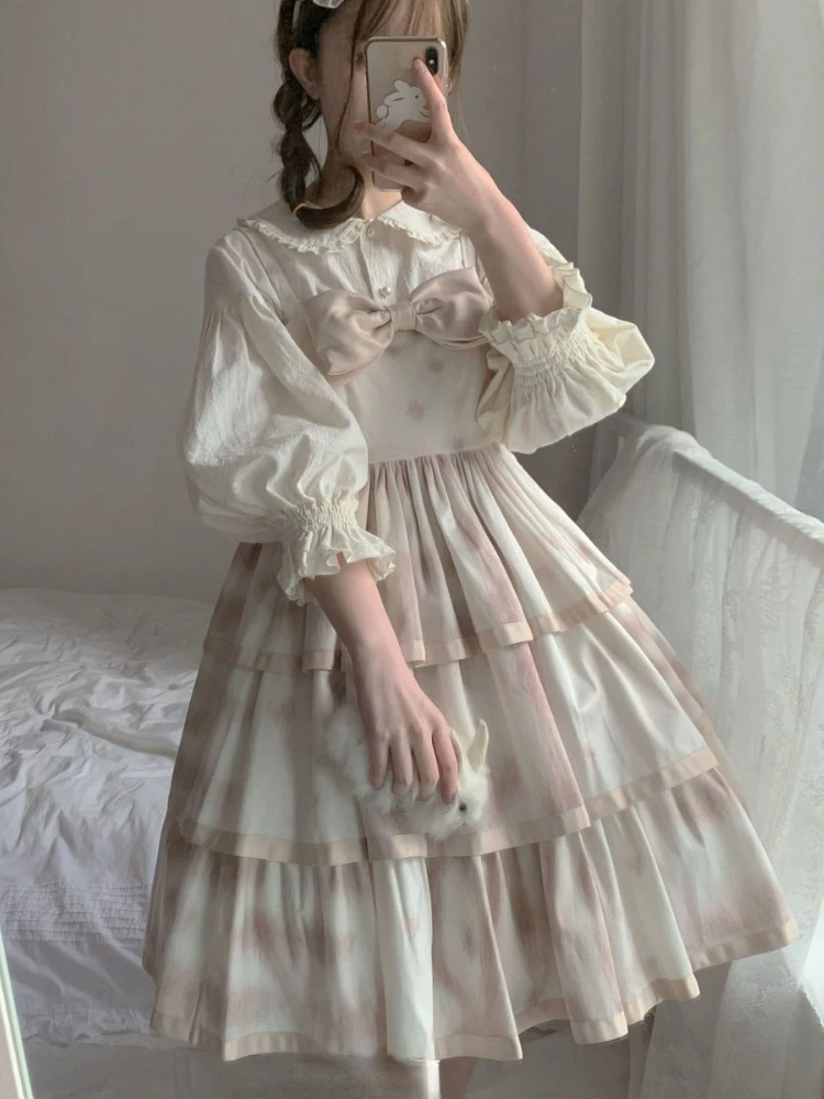 Japanese Lolita Style Women Blouses Sweet  Peter Pan Collar Ruffles JK Shirt Girl Vintage Elegant Lantern Long Sleeve Blouse Top