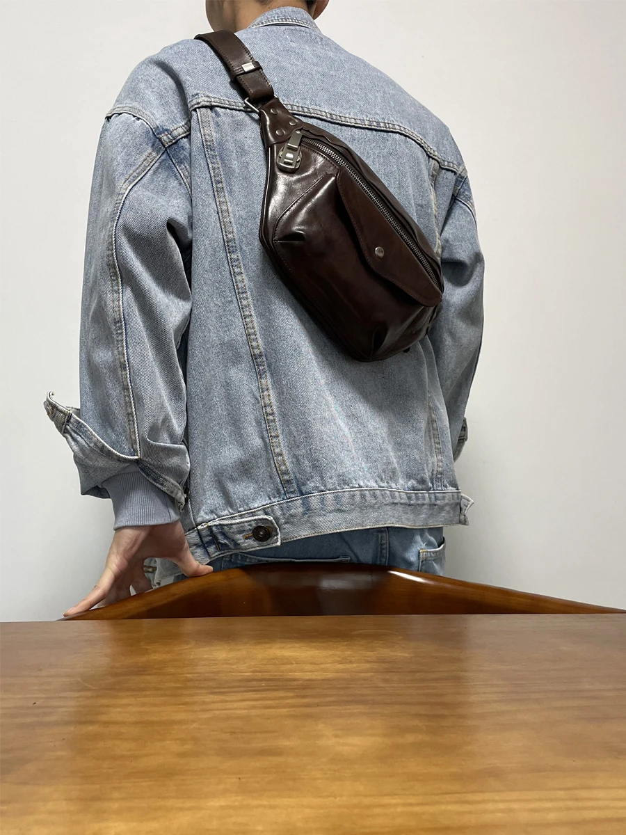 

Повседневная мужская нагрудная сумка первого слоя из воловьей кожи, модная уличная вечеринка, сумка через плечо из натуральной кожи, спортивная роскошная сумка через плечо для подростков