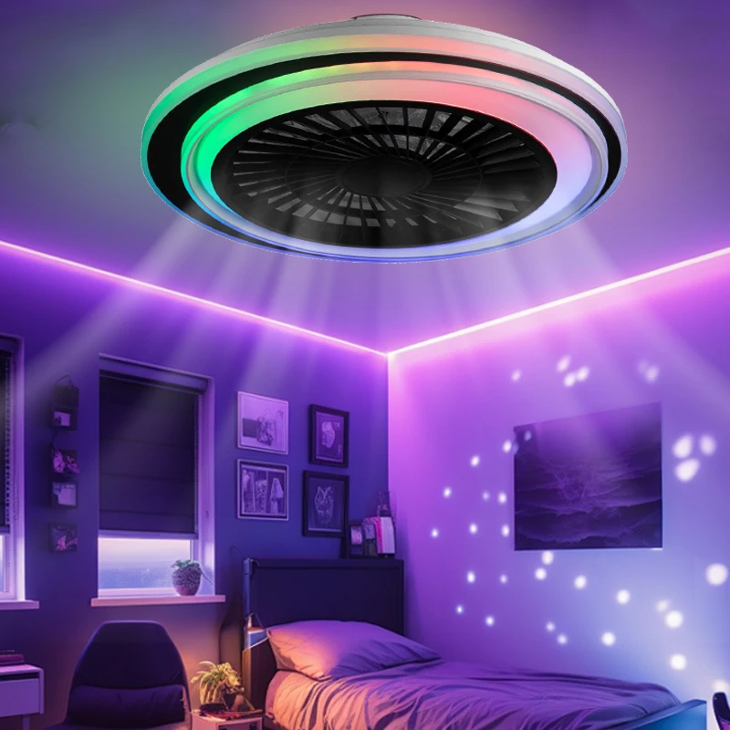 

Modern Remote Control RGB Fan Light Emitting Diode Light 32W 20 Bedroom Smart Round Fan with Light