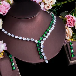 Water Drop Lab Diamond Jewelry set White Gold Filled Promise Party Wedding Earrings Necklace For Women Bridal Jewelry Gift