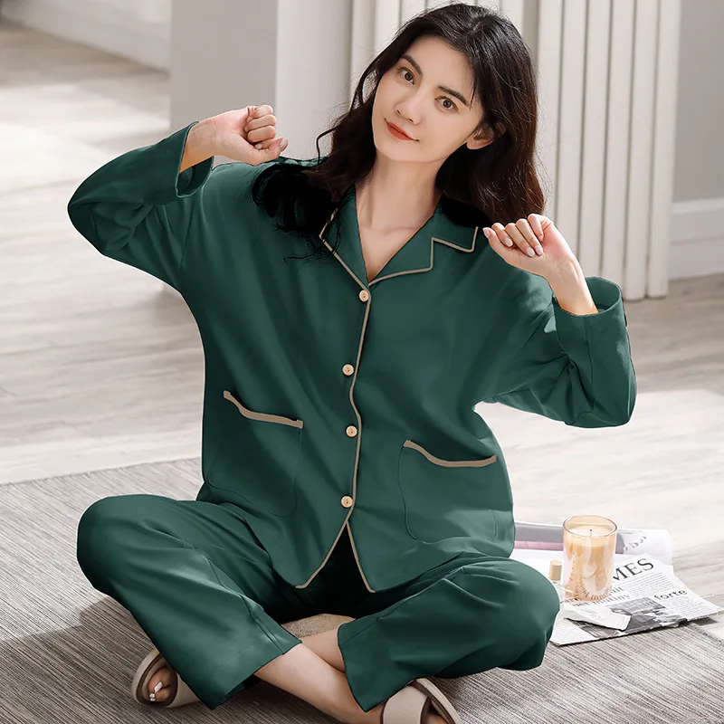 

Womens Cotton Sets Pajamas Long-sleeve Cardigan Set Fashion Sleepwear Pijama Pajamas Suit Female Sleepwear Two Piece Set