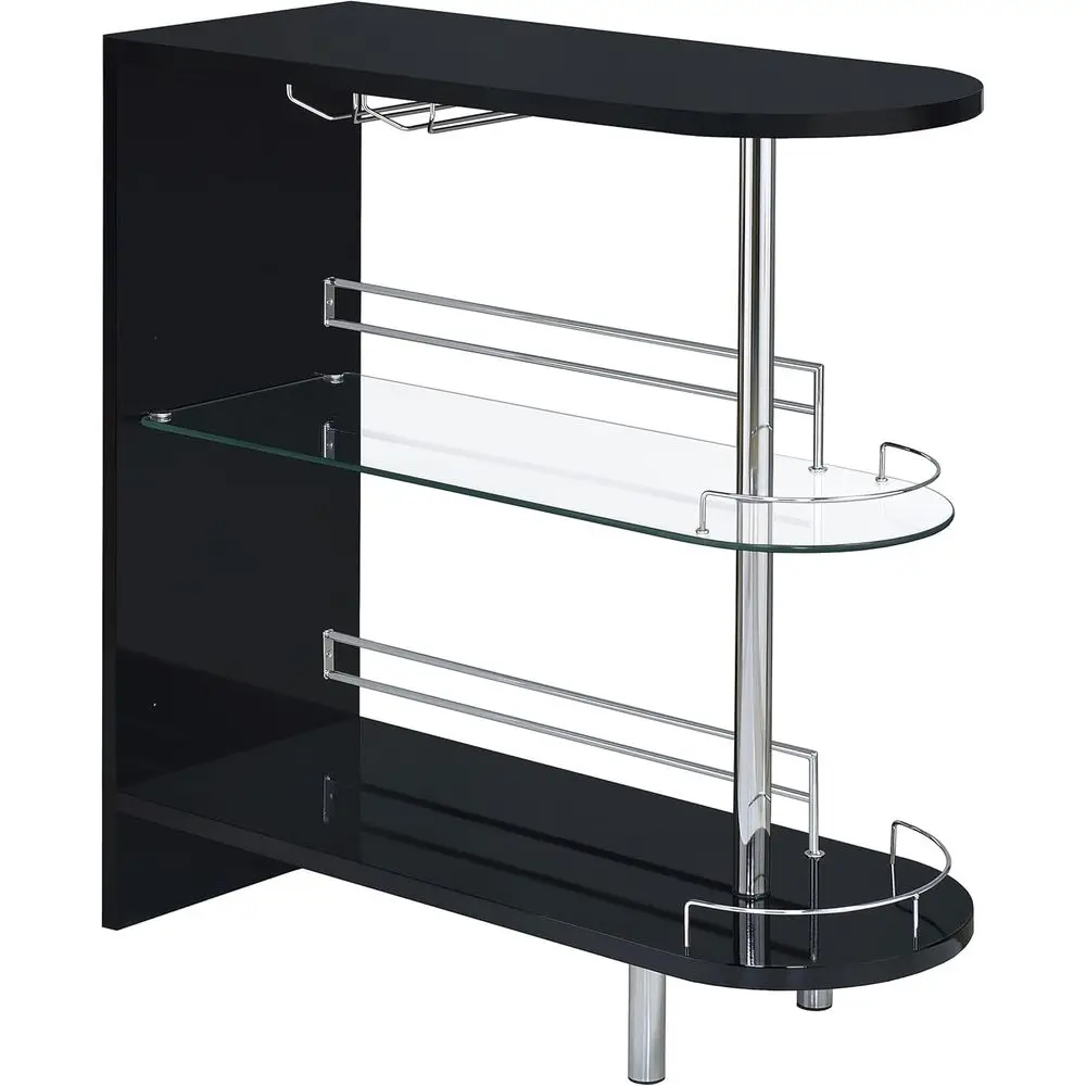 Adolo Recular 2-Tier reestanding Home Bar Table, ern Liquor Cabinet with Glass Shelves and Stemware Rack, High Gloss Black