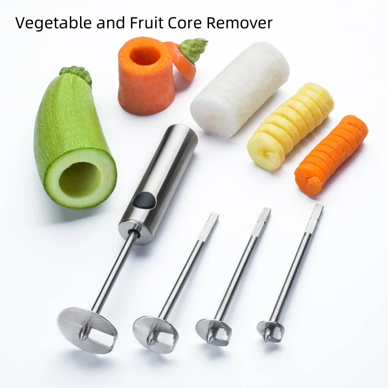 Stainless Steel Vegetable Coreer Vegetable and Fruit Core Remover Spiral Cutter 4-piece Set for Zucchini Potato Carrot