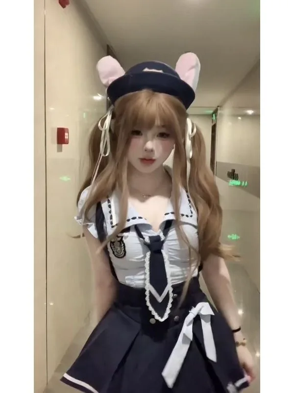 

Новый летний комбинезон Sweet School Girl Sle Slim Fit ort Sve Top с двойной пуговицей и высокой талией, тонкий комбинезон, комплект из двух предметов