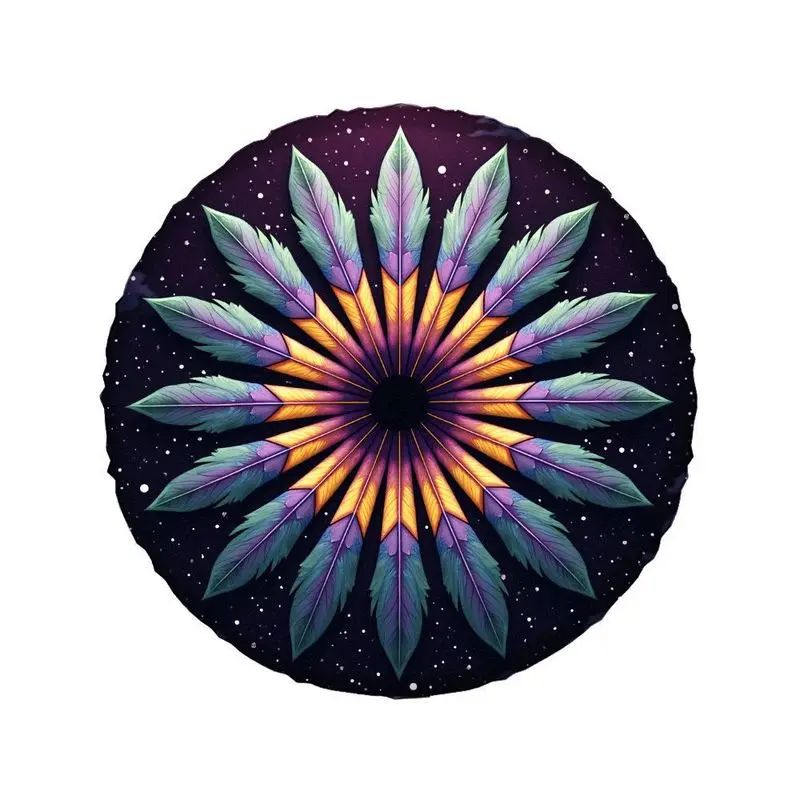Car Spare Tire Cover With A Starry Sky, Dreamy Feather, And Star Pattern Made Of High-Quality Polyester Fiber. It Features A Vib