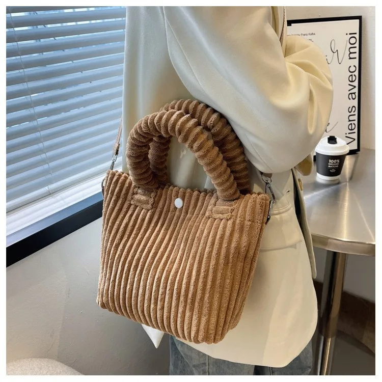 Fashion Corduroy Women\'s Bag 2023 Trend New Handbags Niche Versatile Bucket Shoulder Bags Female Nylon Button Crossbody Bags