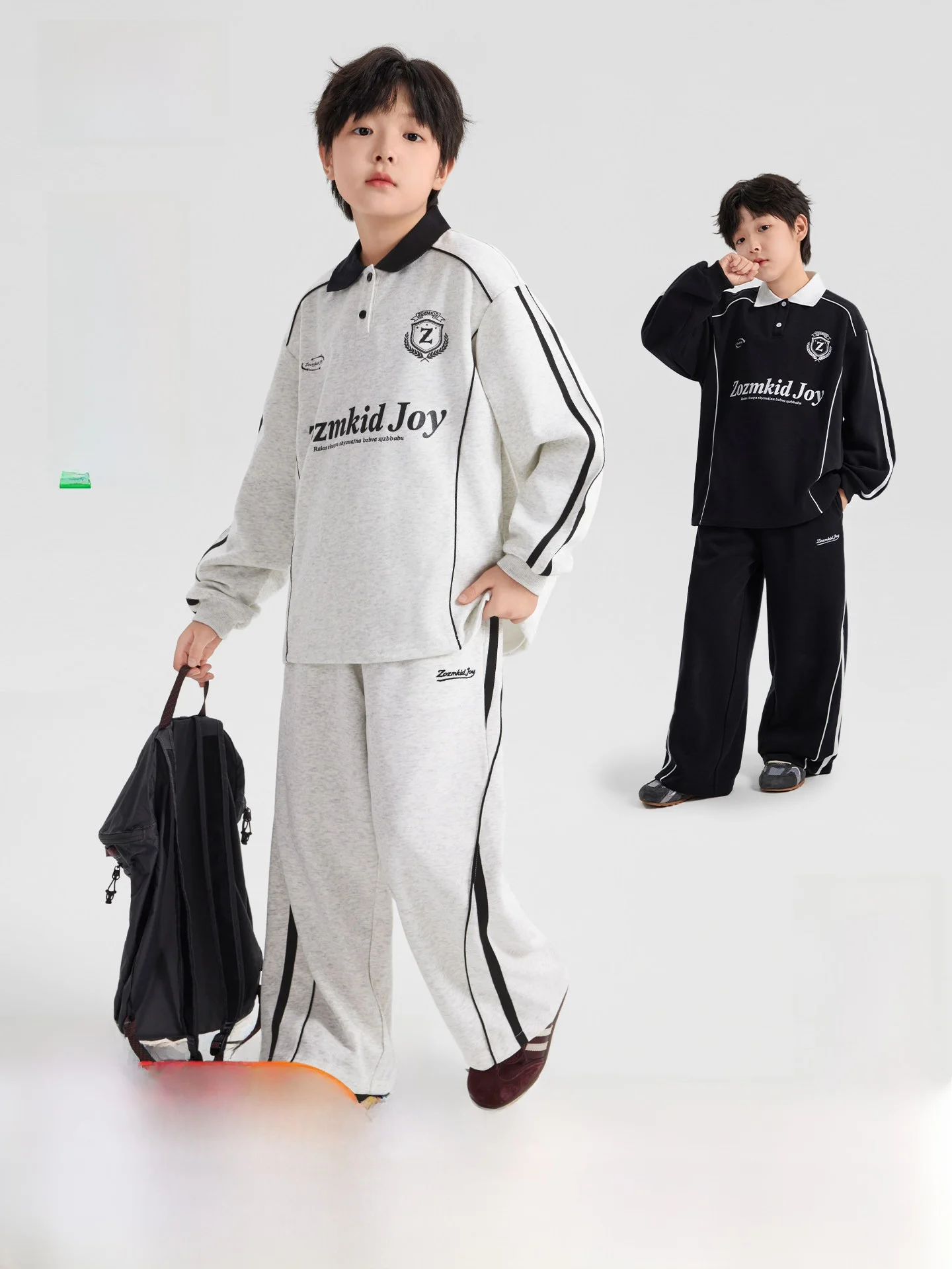Boys' Sporty  Neck Two-Piece Set Autumn 2026 Kids' Clothing Korean Style Cotton Polyester Blend Age 4-14 Seasonal Wear