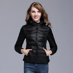 White Duck Down Winter Hoody Jackets Ultra-light Women Down Coats Puffer Long Sleeve Warm Slim Portable Thin Female Outwears