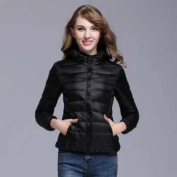 Chaquetas con capucha de invierno con plumón de pato blanco, abrigos ultraligeros para mujer, abrigos acolchados de manga larga, prendas de vestir finas y portátiles cálidas para mujer