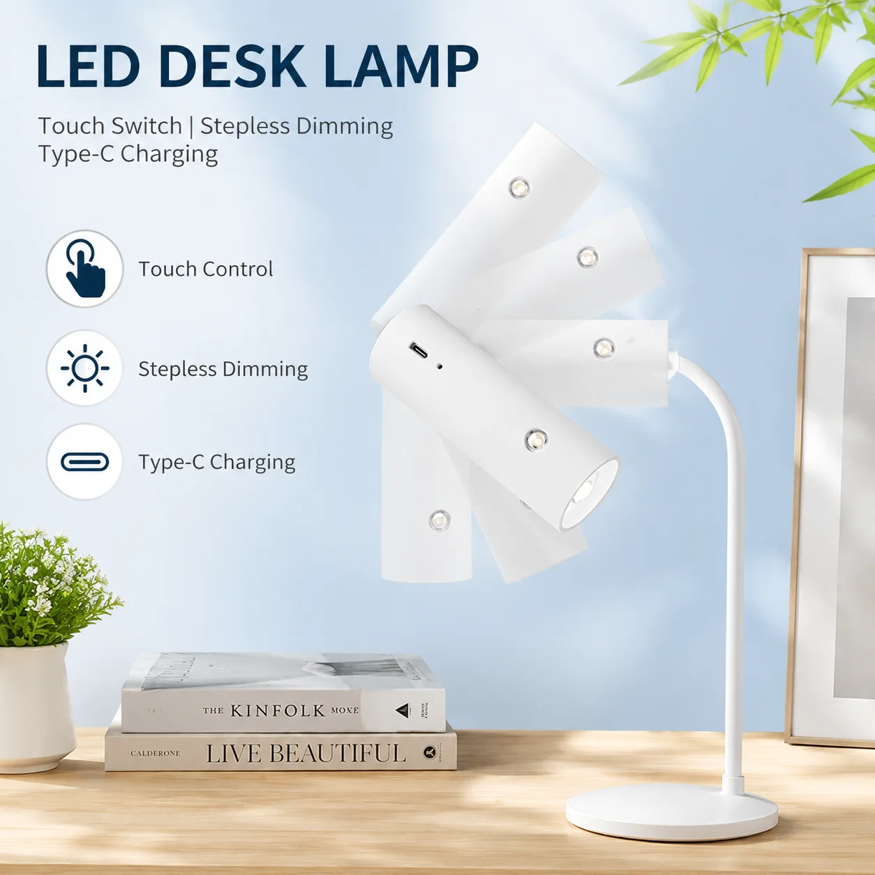 Multifunctional Smart Touch Desk Lamp – Eye-Caring Reading  Bedside Night & Live Streaming Fill Light
