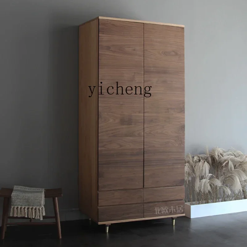 Cherry Wood Wardrobe Color Matching Log Solid Wood Black Walnut Wardrobe Red Oak Bedroom CabinetD17