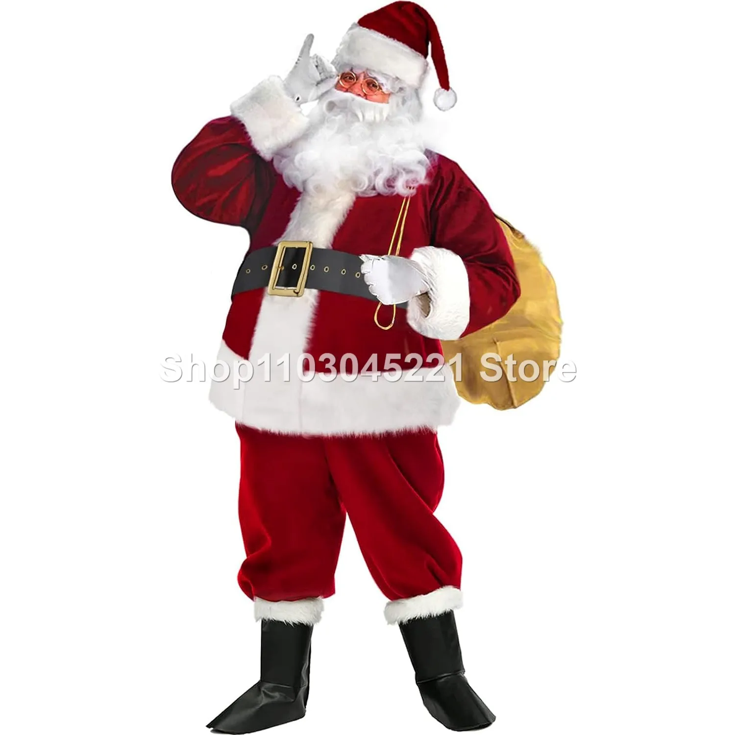 Christmas Clothing Santa Claus Clothing Set Men's Luxury Christmas Set 9-piece Wine Red Santa Claus Clothing