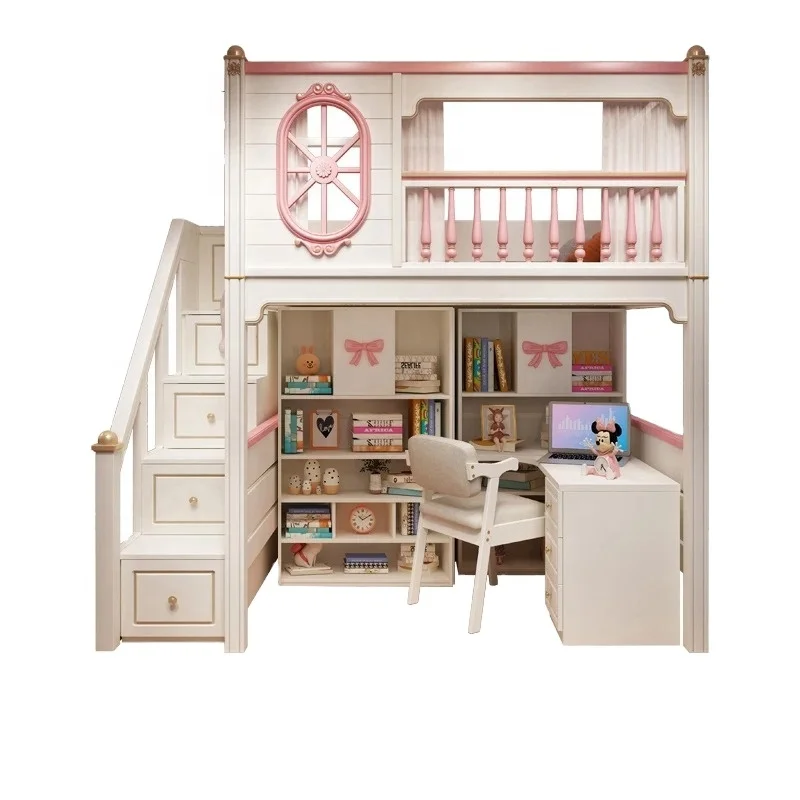 Children's Bed Princess Bunk Bed Desk Wardrobe Combination Child Bed Room