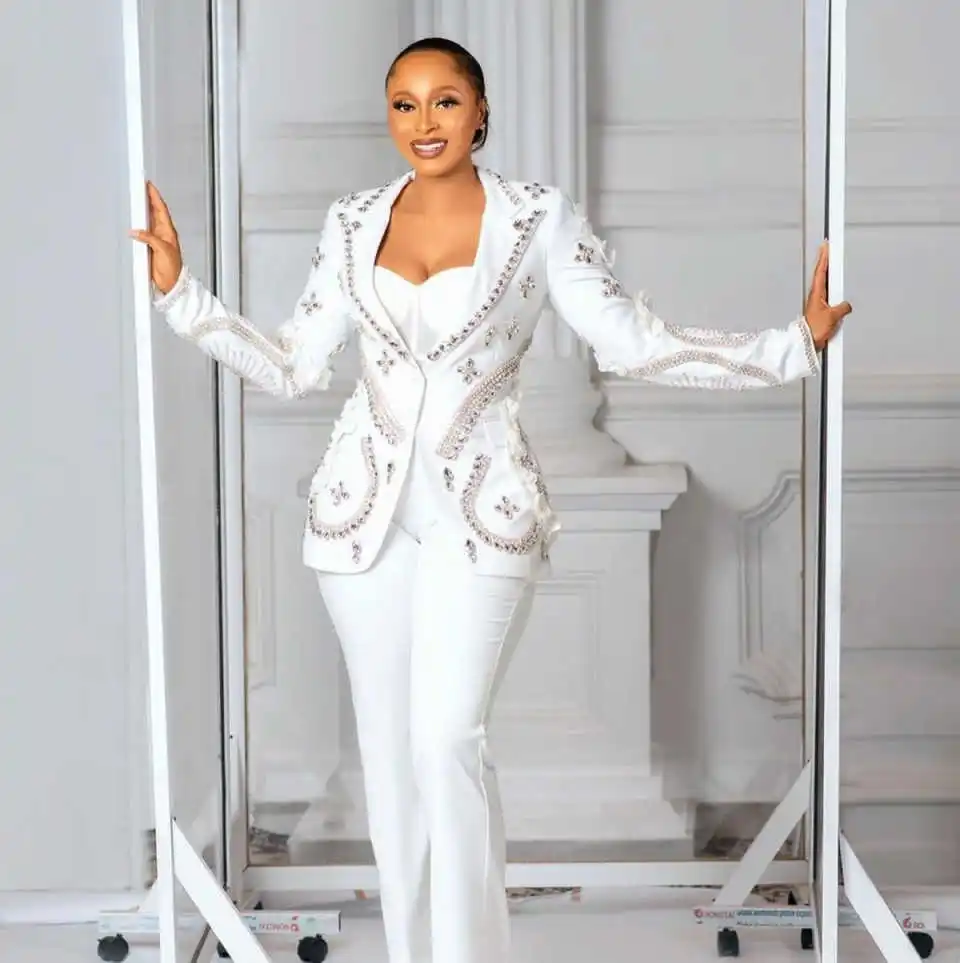 Handmade Beading Women Pants Suits Custom Made Crystal Lady Red Carpet Wear Slim Fit Jacket Blazer Sets 2 Pieces