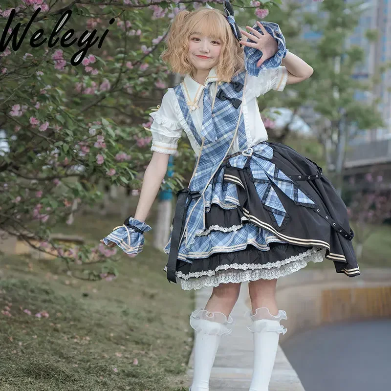 Jirai Kei Clothes Sweet Lolita Dress 2024 Spring and Summer New Princess JK Short Sleeve Big Bow Party Singing Dresses Set Women