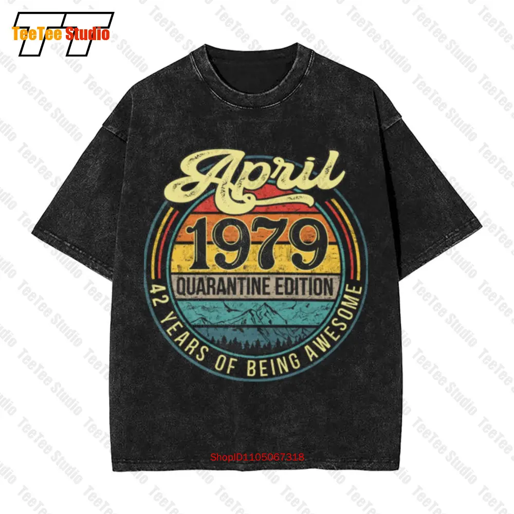 

42Nd Birthday Distressed April 1979 Quarantine 42 Years Old Vintage Oversized T-Shirt O2YO