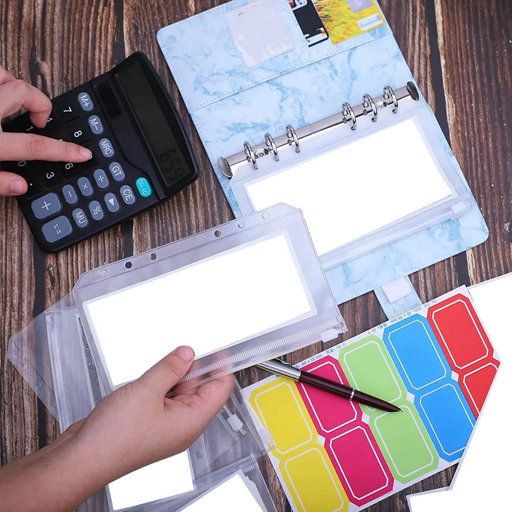 A6 PU Binder Cover with A6 Binder Pockets Loose Leaf Bags 6 Ring Budget Binder Cash Envelopes Money Saving System C