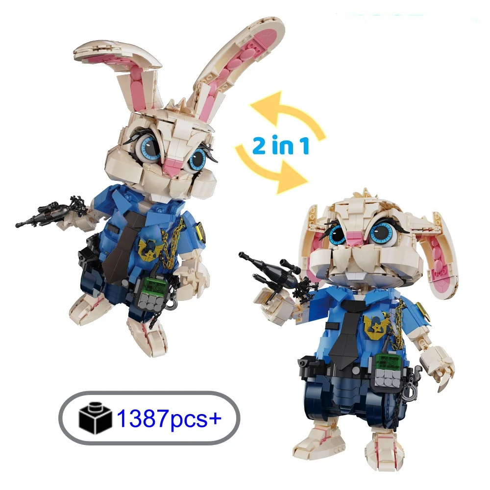 

FUNXINEE мультфильм милая версия офицер кролик строительные блоки кирпичи модель MOC полицейская фигурка модель подарки на Рождество и день рождения