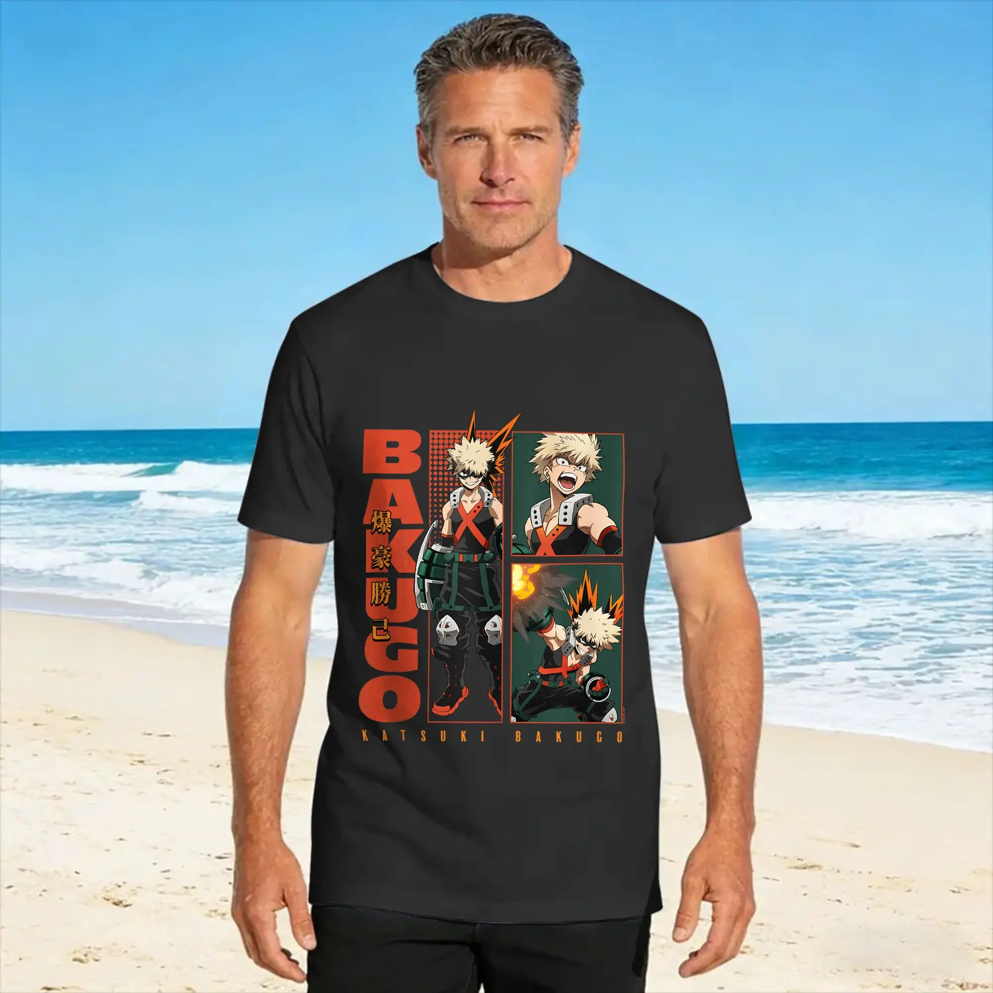 Funny MHA Bakugo Character Poses and Panels Action Anime T-Shirt for Men Crew Neck 100% Cotton T Shirts  Short Sleeve Tee Shirt