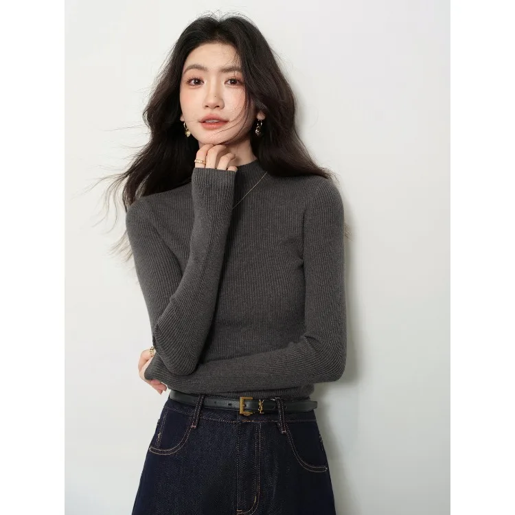 

ALXNAN женский свитер темно-серая водолазка в полоску облегающий трикотаж осень-зима базовый повседневный вязаный пуловер женский L58982