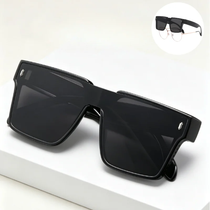 

Black Oversized Square Sunglasses UV400 Protection Fit Over Prescription Glasses Fashionable Shield Style for Men and Women