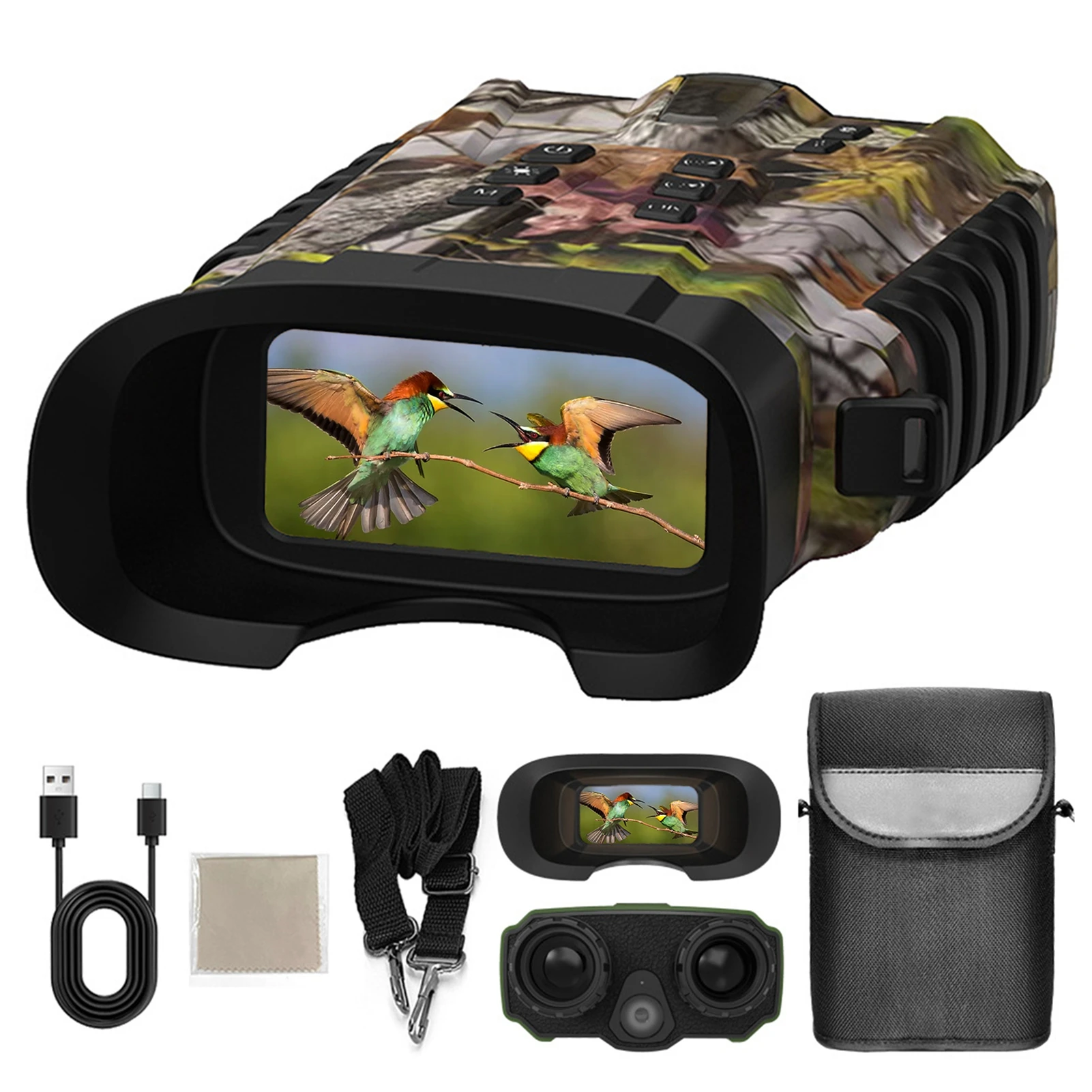 大人用ナイトビジョン双眼鏡 フルカラーナイトビジョン バックライト付きボタン 4倍光学ズーム 8倍デジタルズーム 250-300m 視聴可能