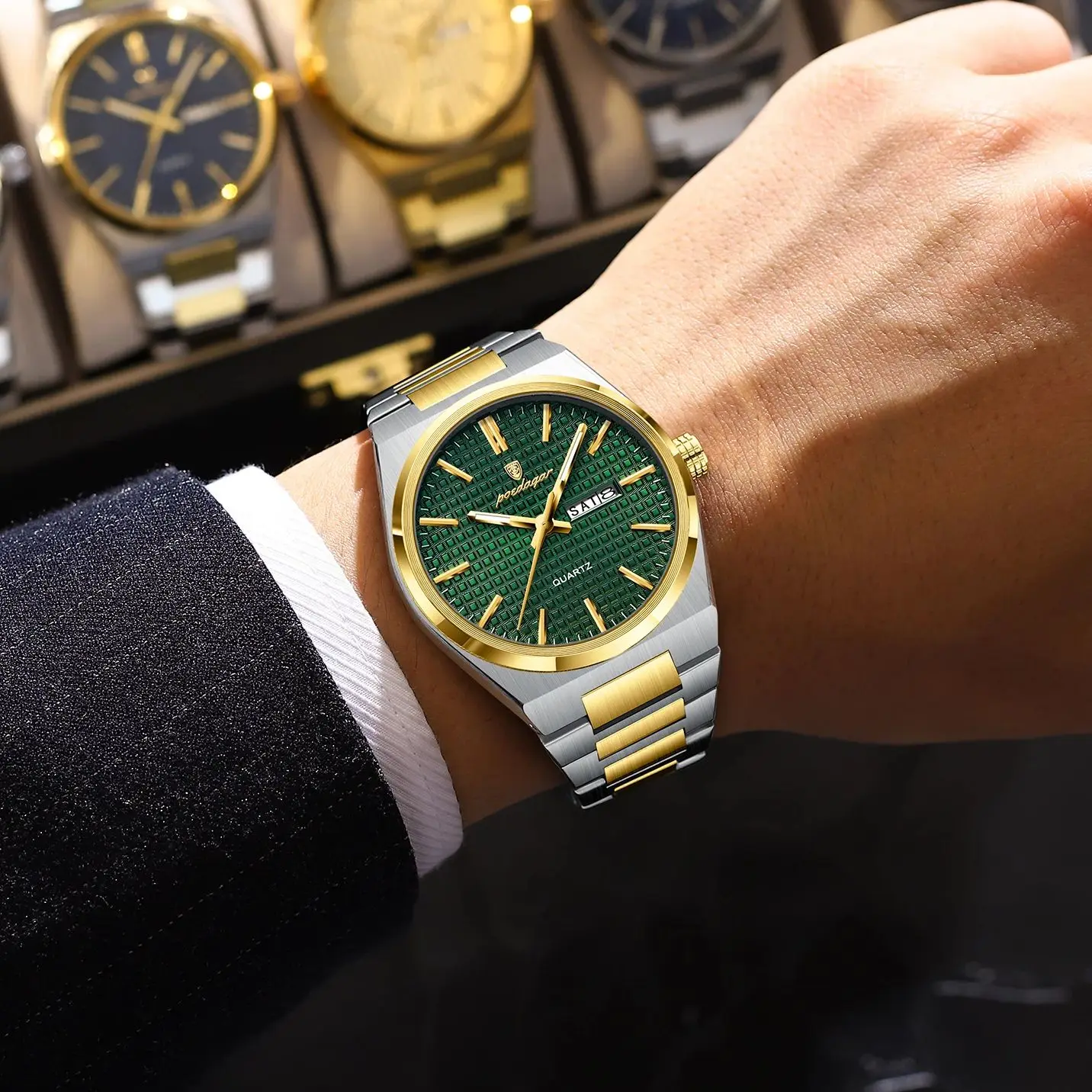 POEDAGAR Luxury Men Watch Date Week Waterproof Luminous Stainless Steel Watch For Man Casual Quartz Men's Watches Male Sport+Box image 6