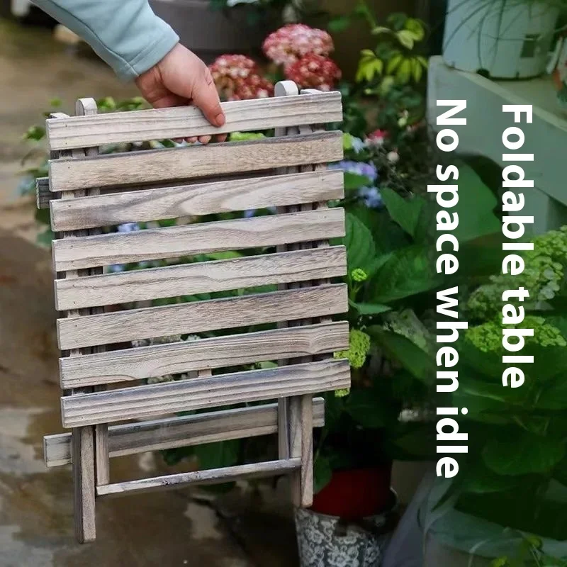 Flower Stand Storage Rack Solid Wood Foldable Widened Balcony Surface Courtyard Living Room Vintage Gardening Table