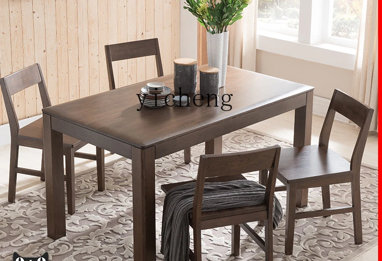 ZF Solid Wood Dining Table Oak One Table Four Chairs Dining Tables and Chairs Set Simple