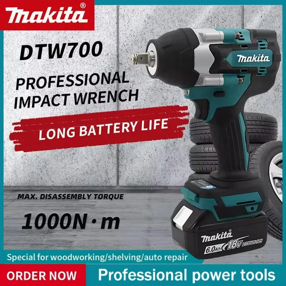 

Бесщеточный ударный гайковерт Makita DTW700, 1/2 дюйма, 20В, совместимый с аккумулятором, электроинструмент для автомобилей и домашнего использования