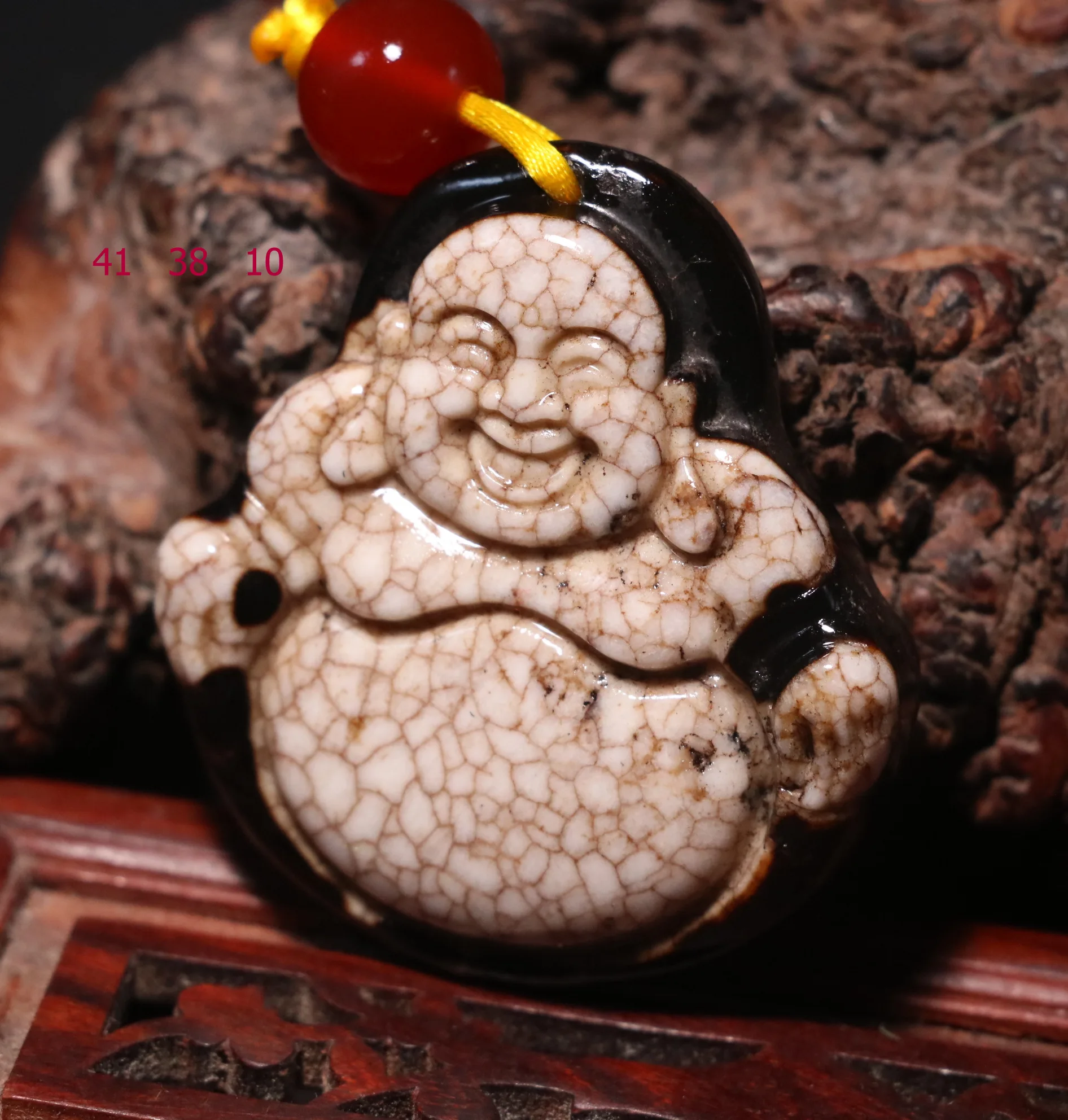 No.210126N14 Energy Tibetan Old Agate Scuptural Happy Larghing Buddha Lotus Totem dZi Pendant Good Saurces