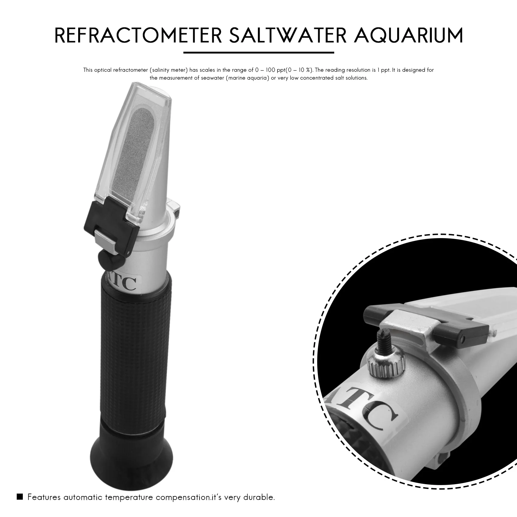 A77I Salinity Refractometer For Seawater And Marine Fishkeeping Aquarium 0-100 Ppt With Automatic Temperature Compensation