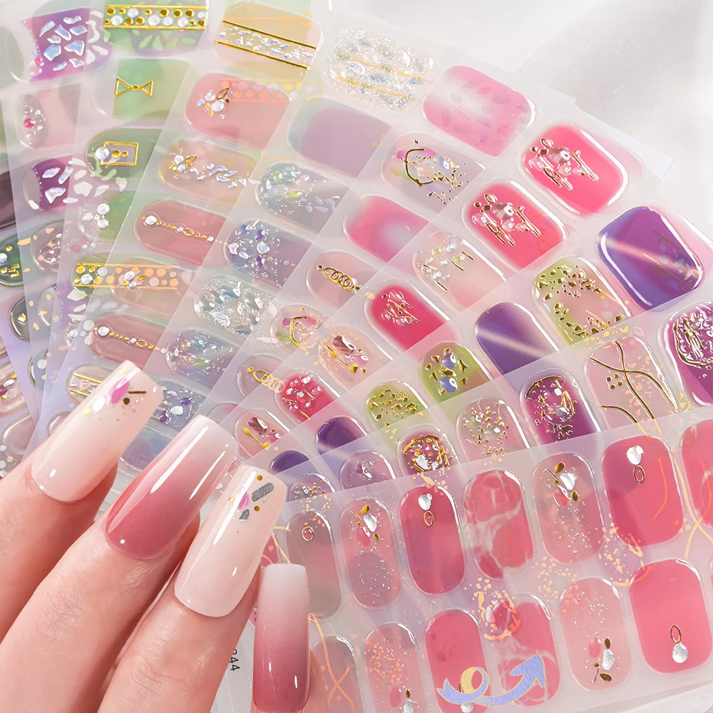 

16Tips 3D Colorful Ice-Transparent Nail Wrap Full Cover Bronzing French Nail Polish Stickers Self-Adhesive Long-Lasting Nail Dec